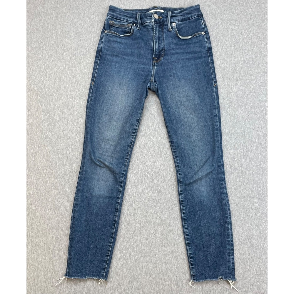 Good American Jeans Womens 2/26 Blue Cotton Blend Stretch Skinny Mid-Rise